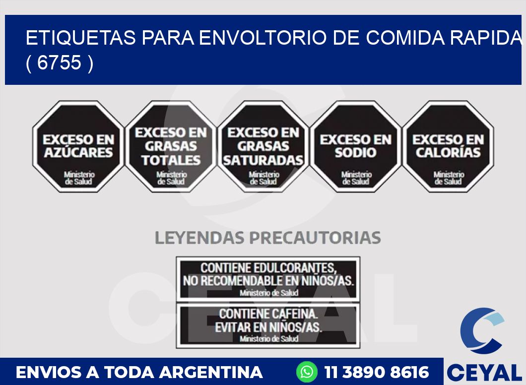 ETIQUETAS PARA ENVOLTORIO DE COMIDA RAPIDA  ( 6755 )