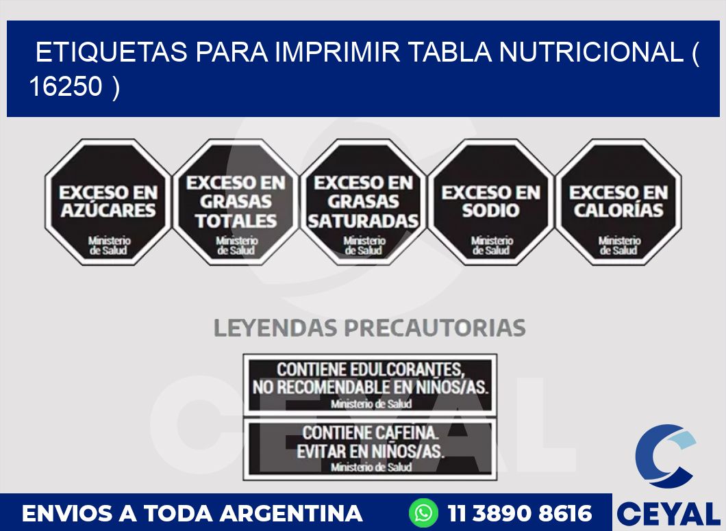 ETIQUETAS PARA IMPRIMIR TABLA NUTRICIONAL ( 16250 )