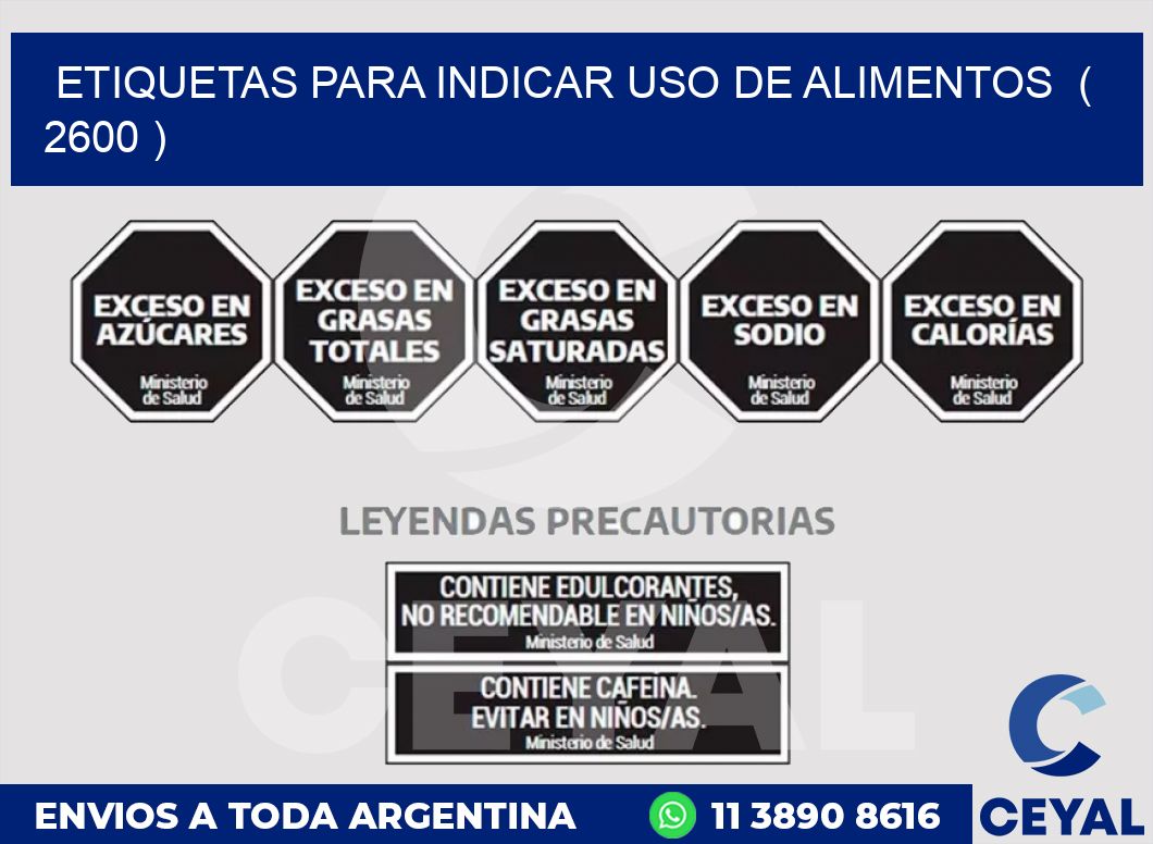 ETIQUETAS PARA INDICAR USO DE ALIMENTOS  ( 2600 )