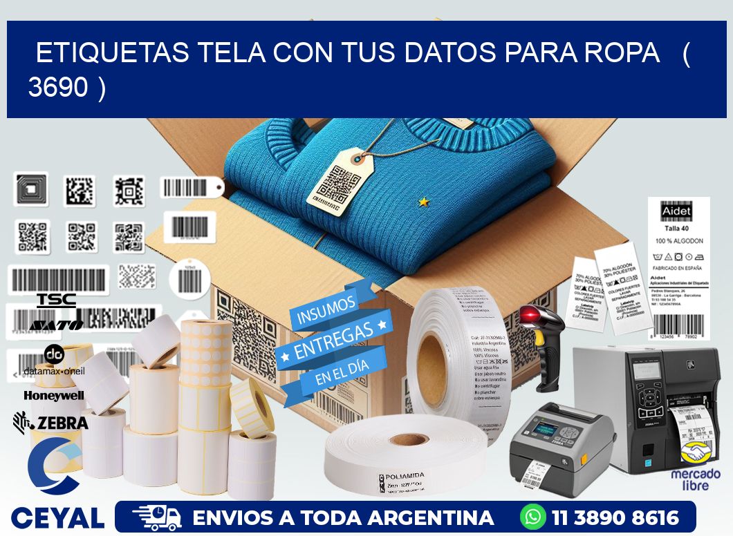 ETIQUETAS TELA CON TUS DATOS PARA ROPA   ( 3690 )