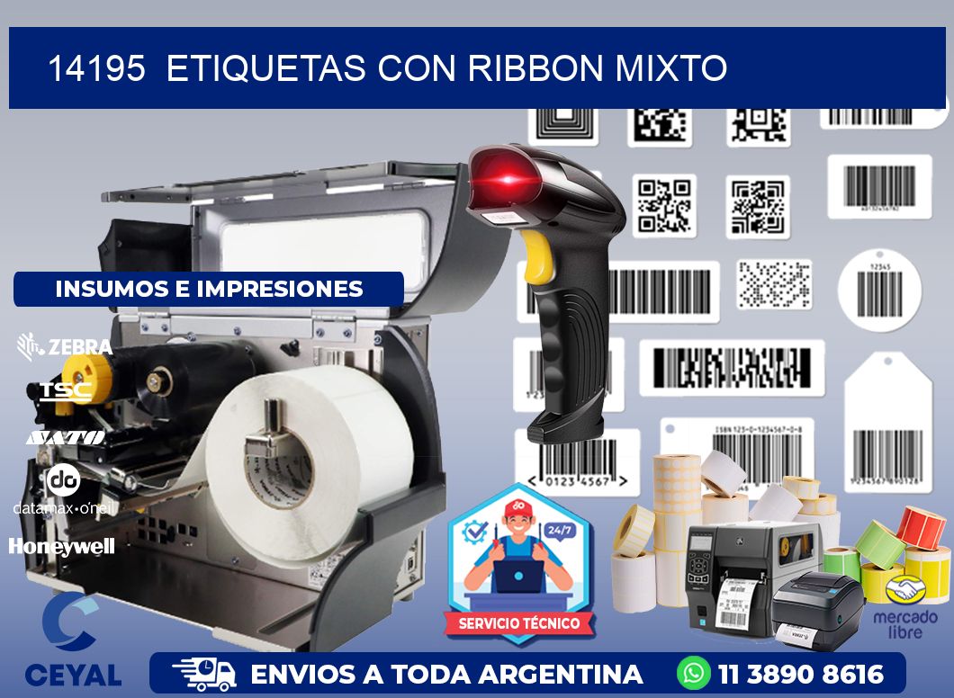 14195  ETIQUETAS CON RIBBON MIXTO