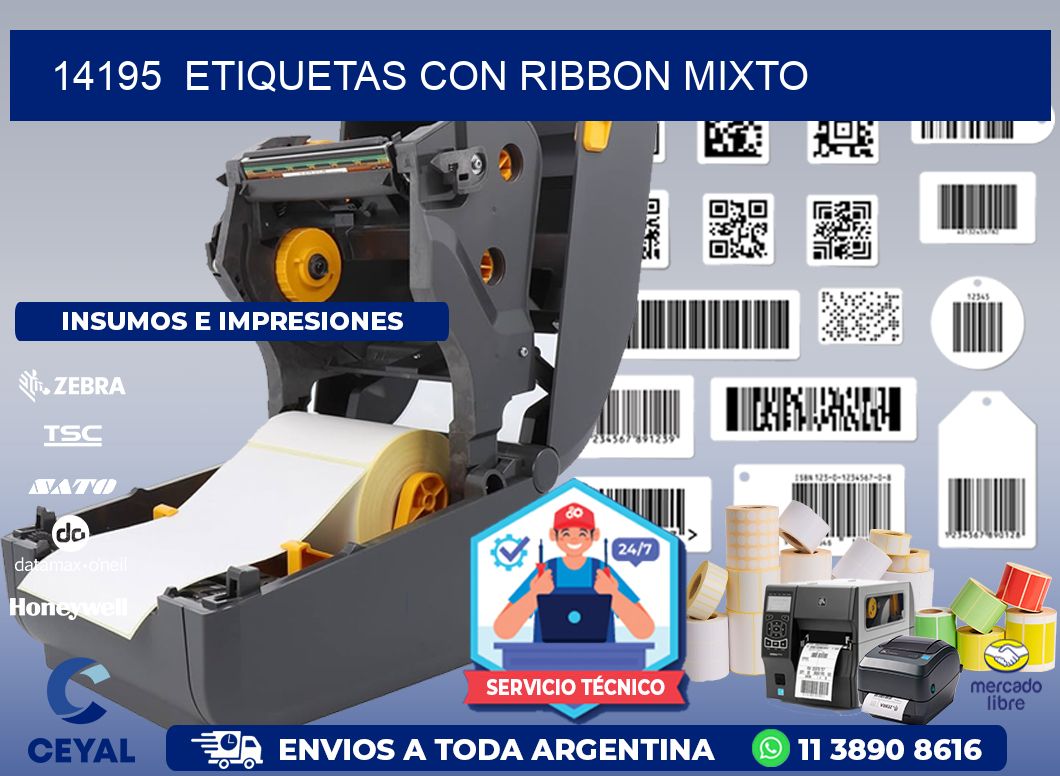 14195  ETIQUETAS CON RIBBON MIXTO