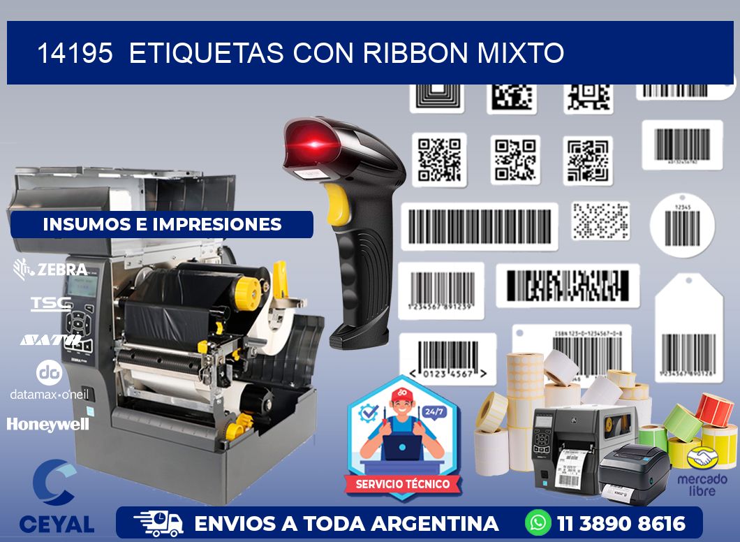 14195  ETIQUETAS CON RIBBON MIXTO