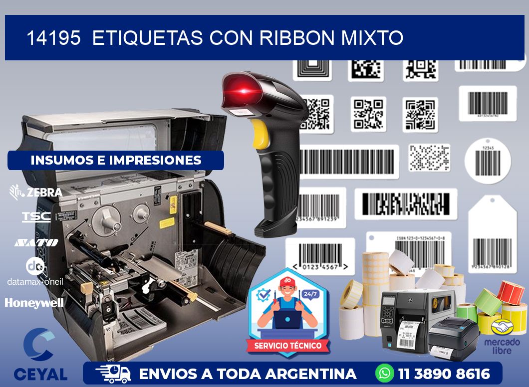 14195  ETIQUETAS CON RIBBON MIXTO