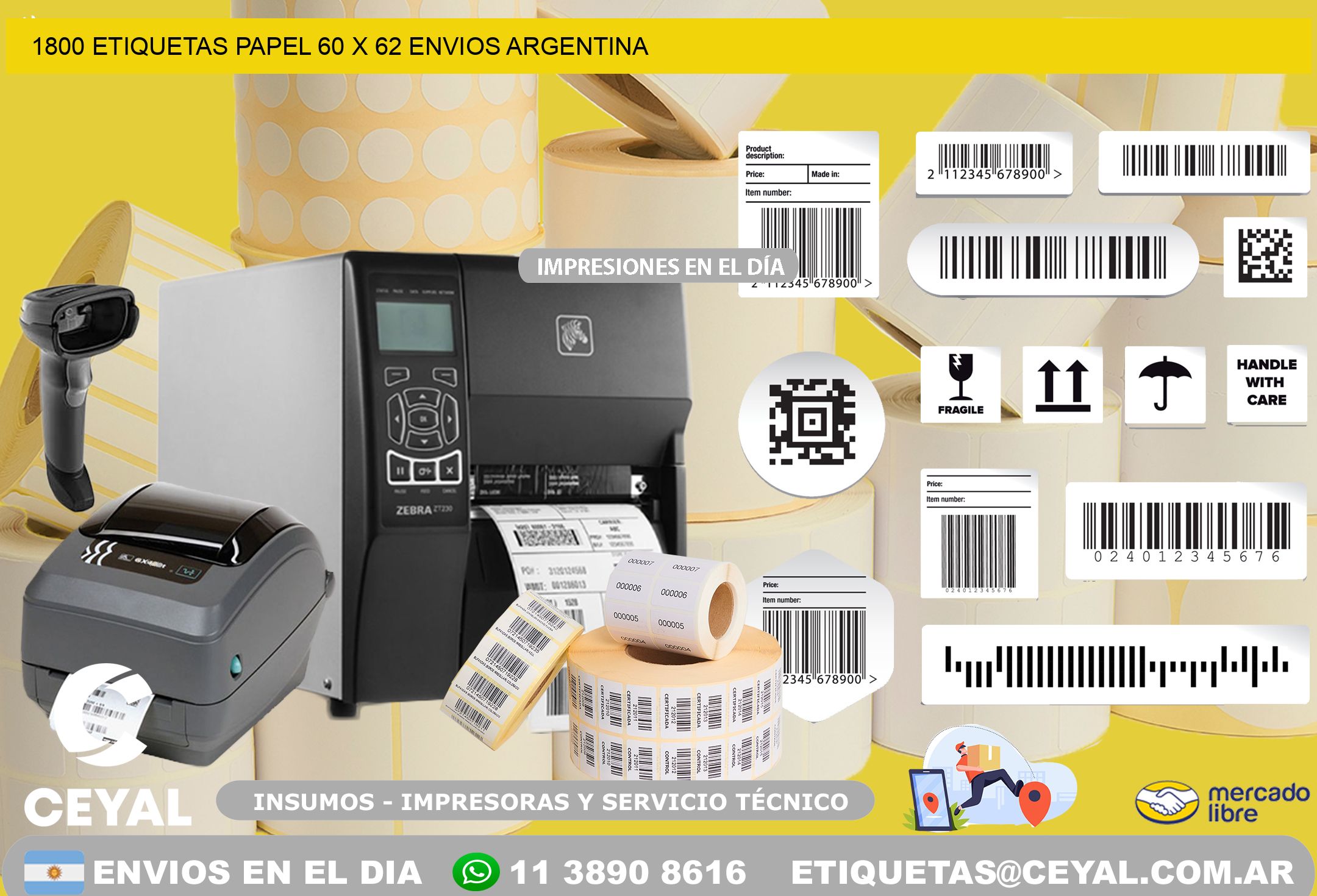 1800 ETIQUETAS PAPEL 60 x 62 ENVIOS ARGENTINA