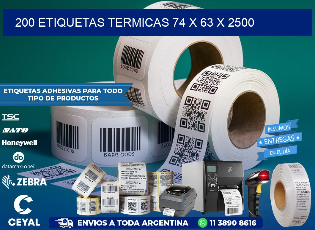 200 ETIQUETAS TERMICAS 74 x 63 x 2500