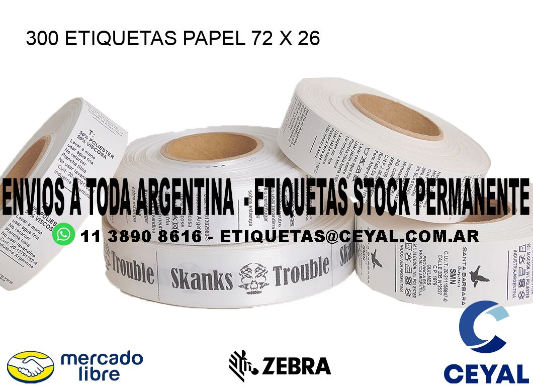 300 ETIQUETAS PAPEL 72 x 26