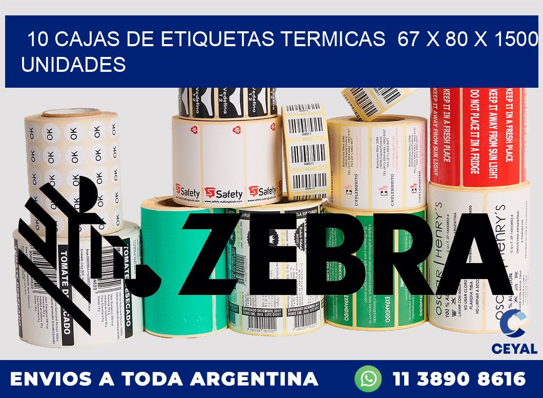 10 CAJAS DE ETIQUETAS TERMICAS  67 x 80 X 1500 UNIDADES