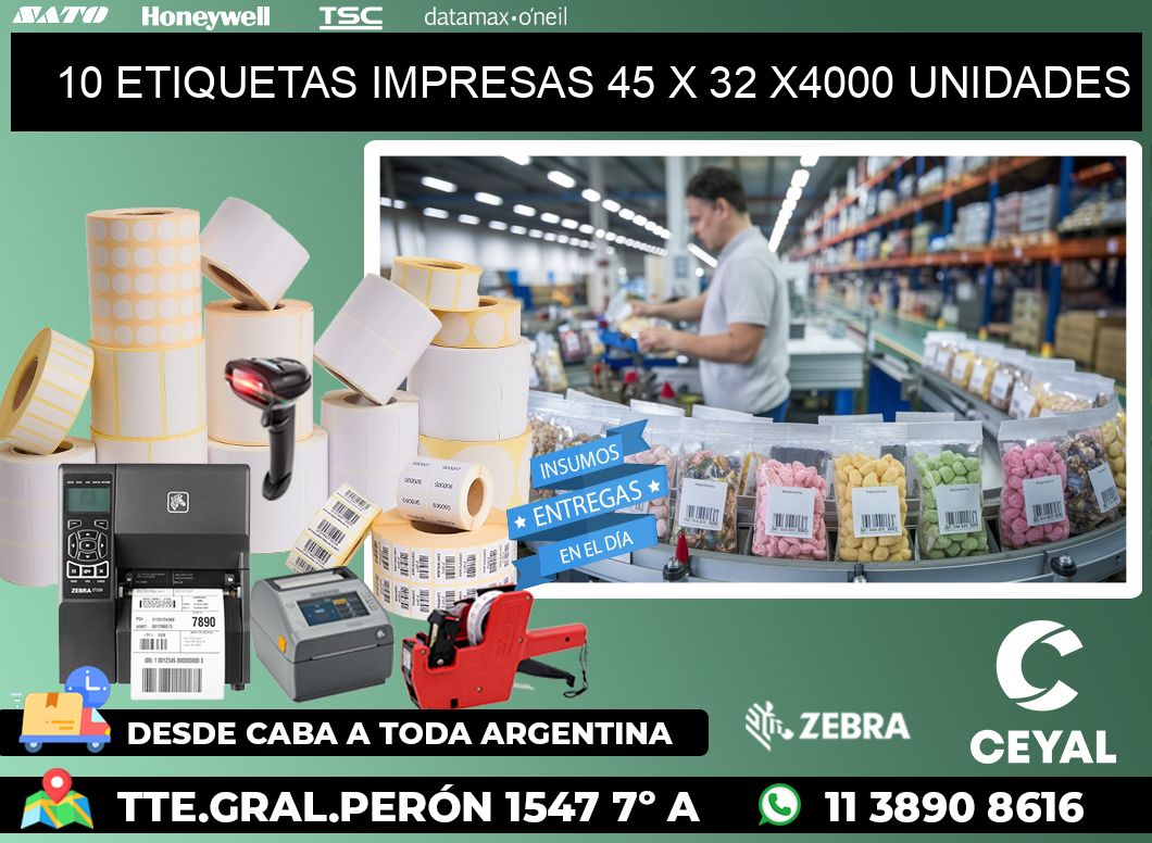 10 ETIQUETAS IMPRESAS 45 x 32 X4000 UNIDADES