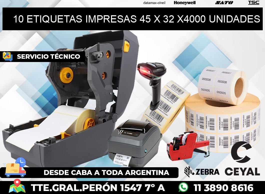 10 ETIQUETAS IMPRESAS 45 x 32 X4000 UNIDADES