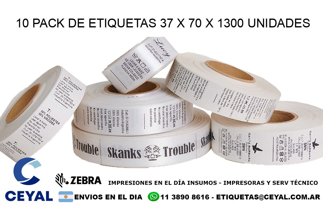 10 PACK DE ETIQUETAS 37 x 70 X 1300 UNIDADES