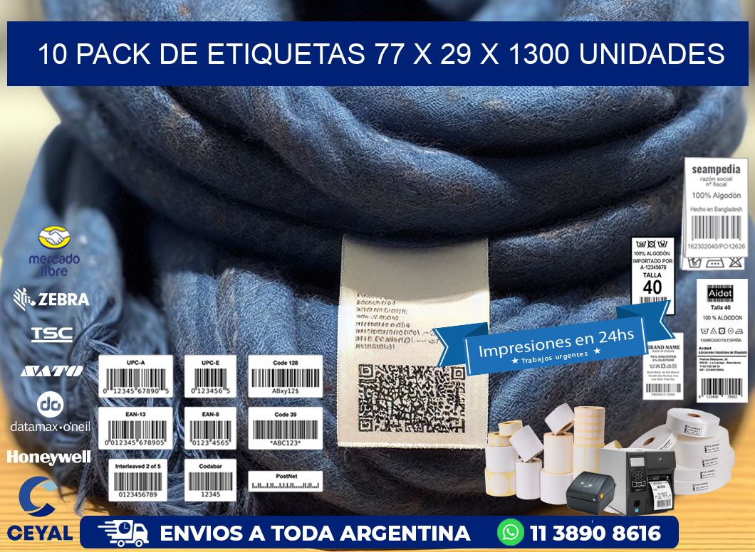 10 PACK DE ETIQUETAS 77 x 29 X 1300 UNIDADES