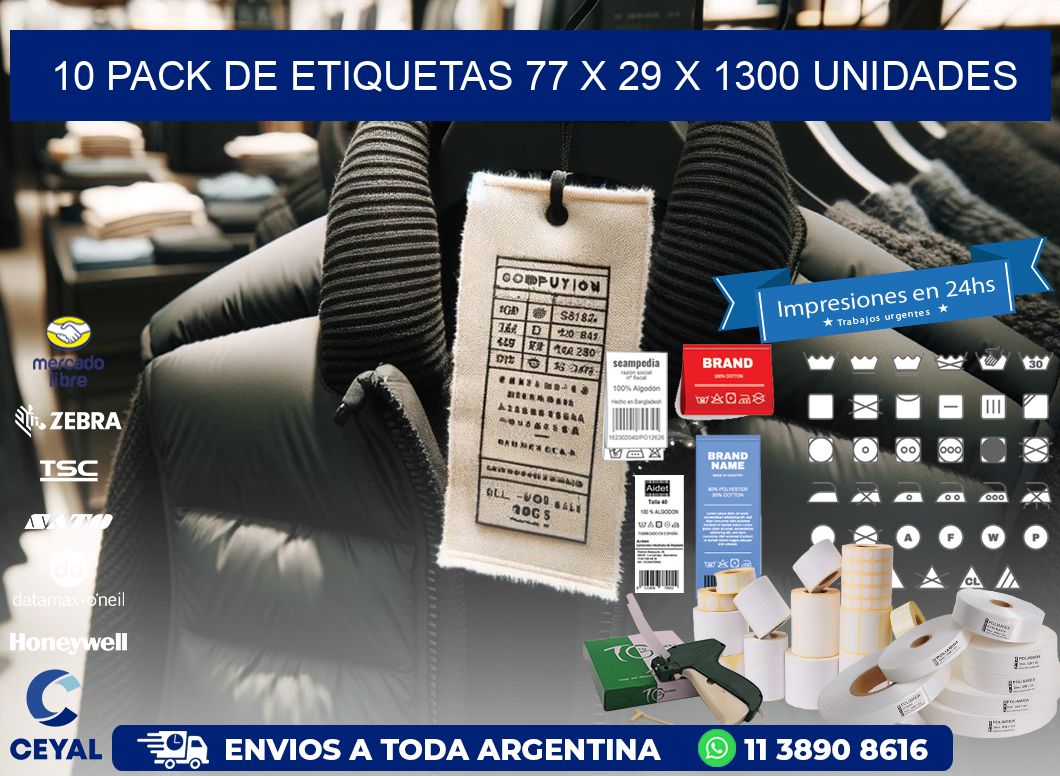 10 PACK DE ETIQUETAS 77 x 29 X 1300 UNIDADES