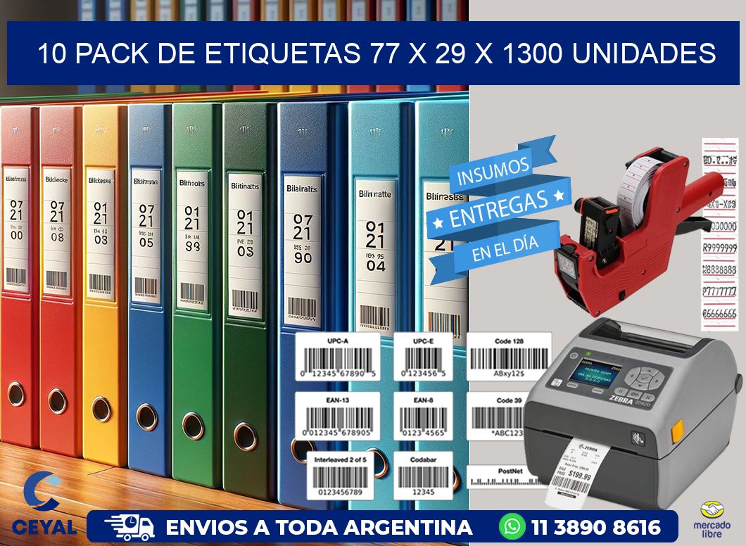 10 PACK DE ETIQUETAS 77 x 29 X 1300 UNIDADES