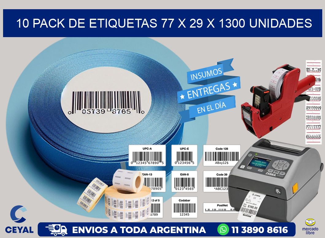 10 PACK DE ETIQUETAS 77 x 29 X 1300 UNIDADES