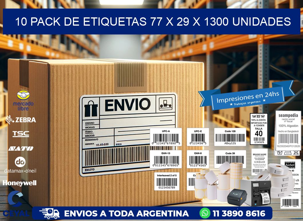 10 PACK DE ETIQUETAS 77 x 29 X 1300 UNIDADES