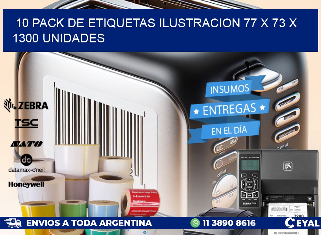 10 PACK DE ETIQUETAS ILUSTRACION 77 x 73 X 1300 UNIDADES