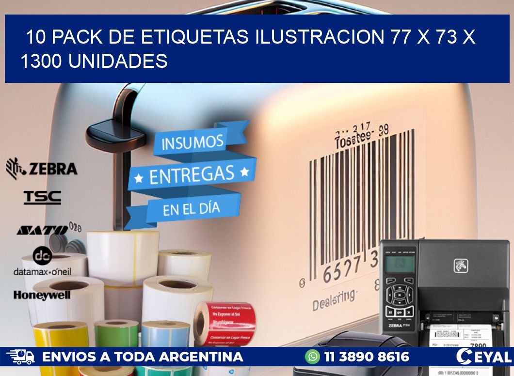 10 PACK DE ETIQUETAS ILUSTRACION 77 x 73 X 1300 UNIDADES