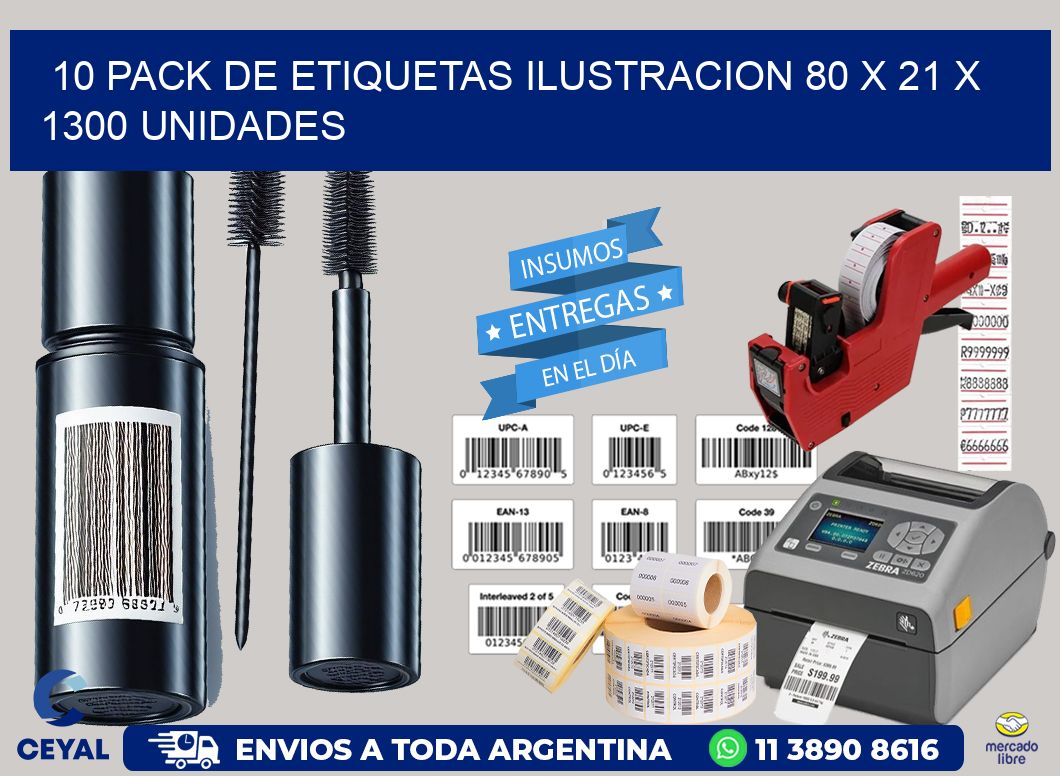 10 PACK DE ETIQUETAS ILUSTRACION 80 x 21 X 1300 UNIDADES