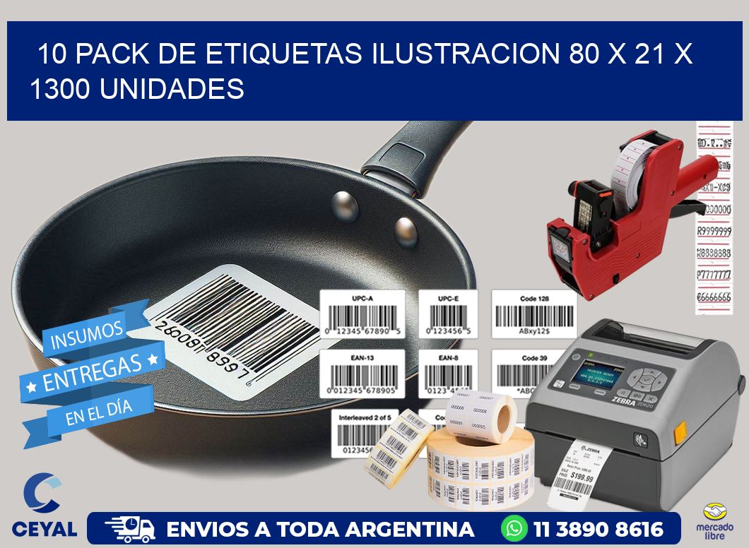 10 PACK DE ETIQUETAS ILUSTRACION 80 x 21 X 1300 UNIDADES