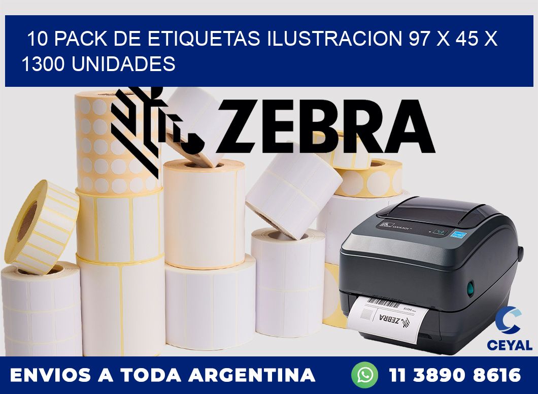 10 PACK DE ETIQUETAS ILUSTRACION 97 x 45 X 1300 UNIDADES