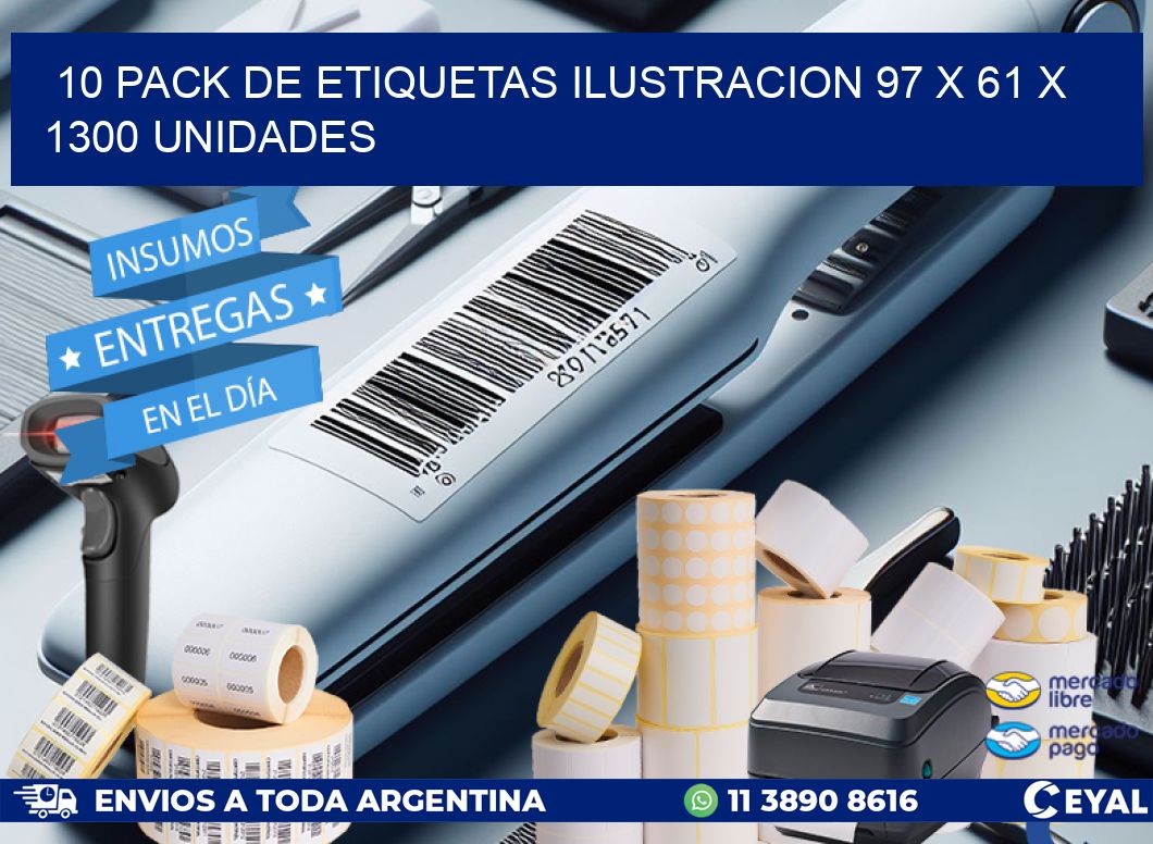 10 PACK DE ETIQUETAS ILUSTRACION 97 x 61 X 1300 UNIDADES