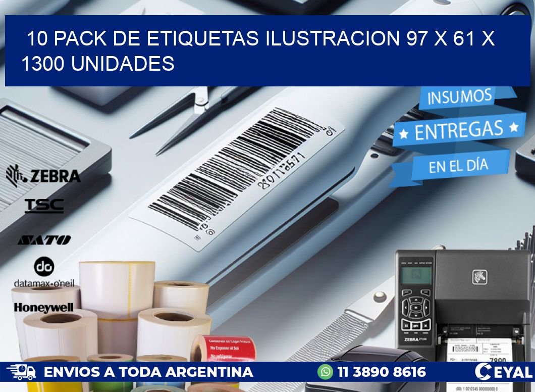 10 PACK DE ETIQUETAS ILUSTRACION 97 x 61 X 1300 UNIDADES