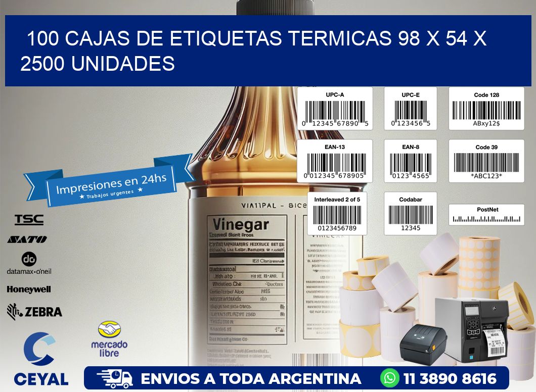 100 CAJAS DE ETIQUETAS TERMICAS 98 x 54 X 2500 UNIDADES