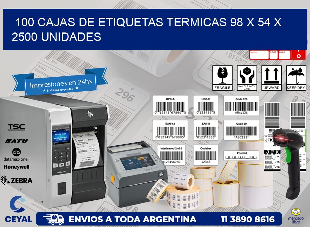 100 CAJAS DE ETIQUETAS TERMICAS 98 x 54 X 2500 UNIDADES