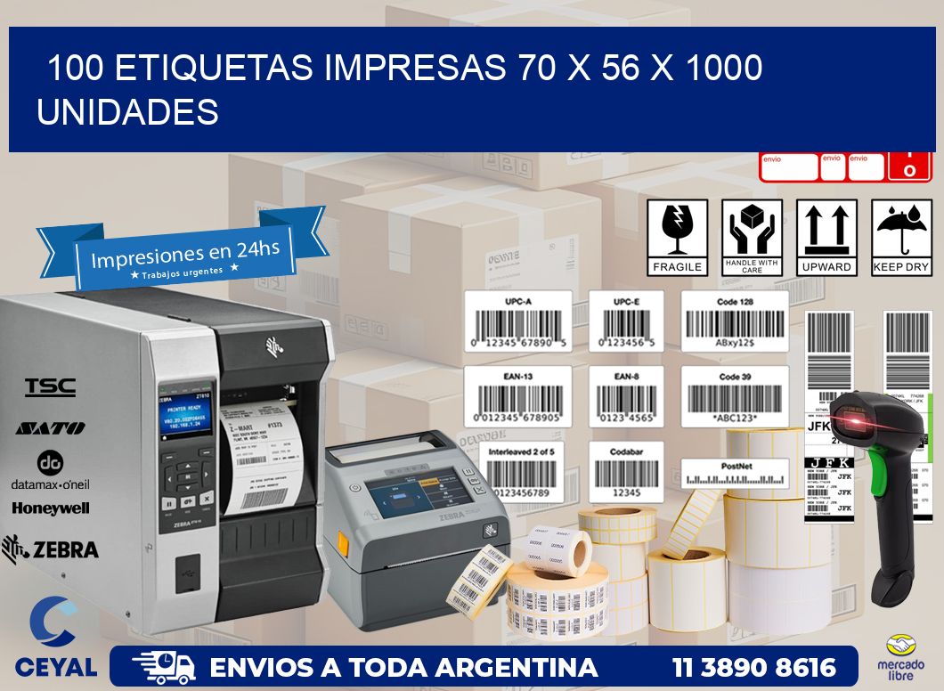 100 ETIQUETAS IMPRESAS 70 x 56 X 1000 UNIDADES