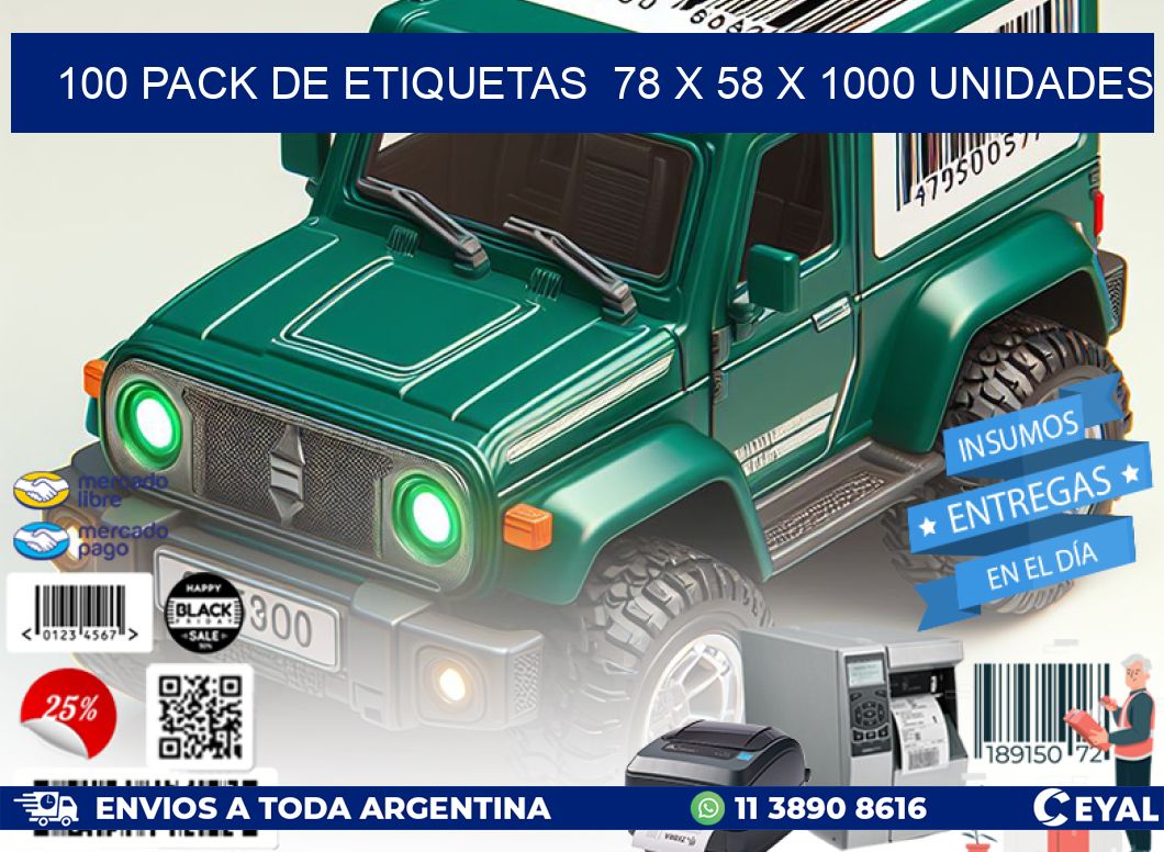 100 PACK DE ETIQUETAS  78 x 58 X 1000 UNIDADES