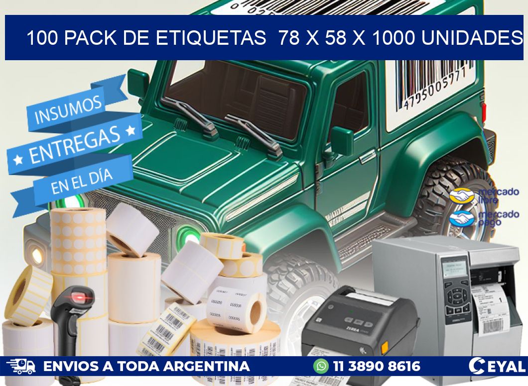 100 PACK DE ETIQUETAS  78 x 58 X 1000 UNIDADES