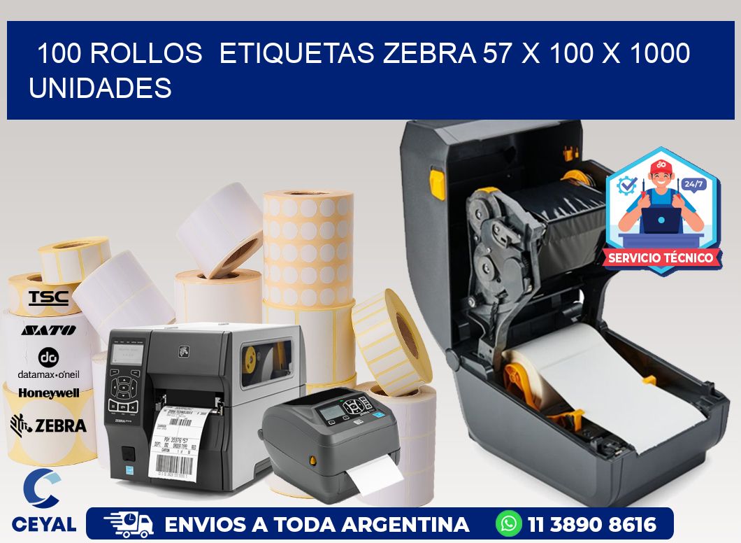 100 ROLLOS  ETIQUETAS ZEBRA 57 x 100 X 1000 UNIDADES