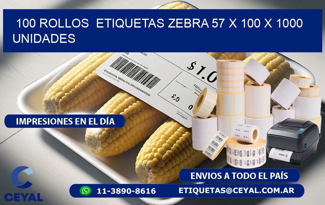 100 ROLLOS  ETIQUETAS ZEBRA 57 x 100 X 1000 UNIDADES