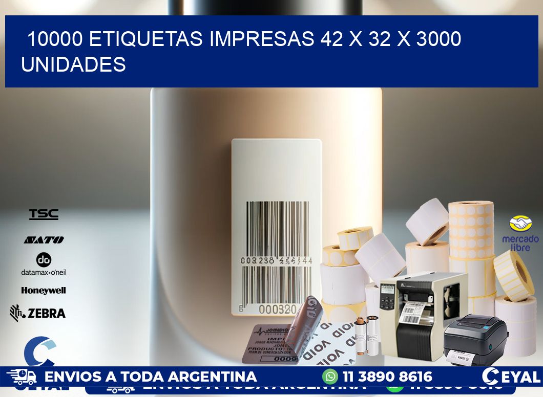 10000 ETIQUETAS IMPRESAS 42 x 32 X 3000 UNIDADES