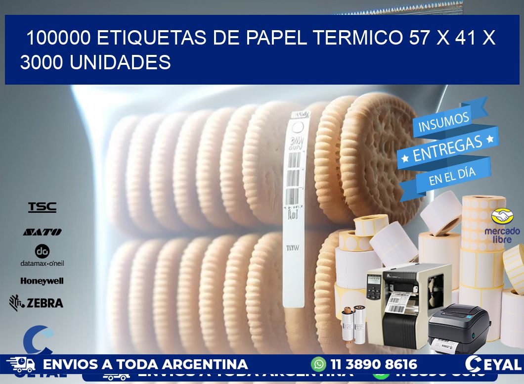 100000 ETIQUETAS DE PAPEL TERMICO 57 x 41 X 3000 UNIDADES