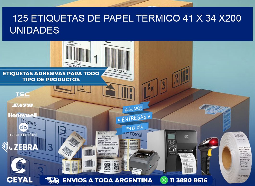 125 ETIQUETAS DE PAPEL TERMICO 41 x 34 x200 UNIDADES