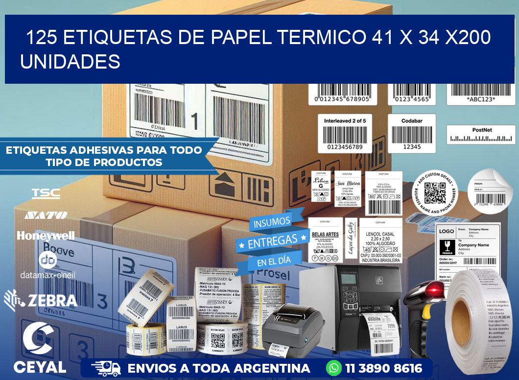 125 ETIQUETAS DE PAPEL TERMICO 41 x 34 x200 UNIDADES