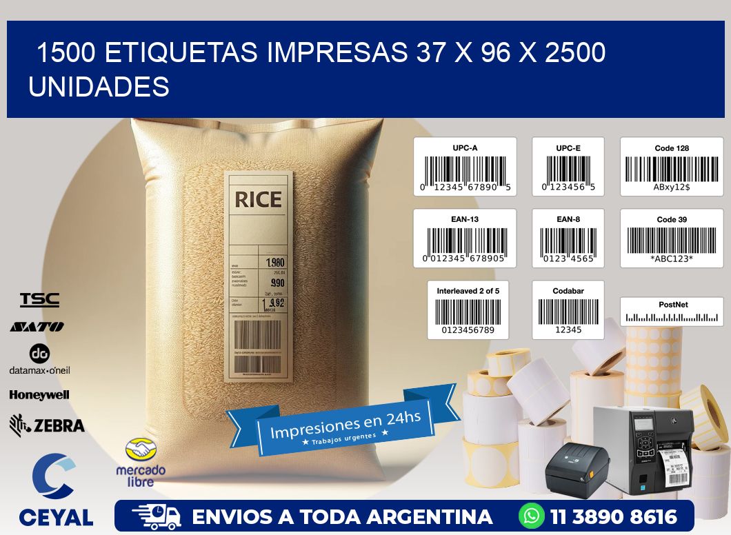 1500 ETIQUETAS IMPRESAS 37 x 96 X 2500 UNIDADES