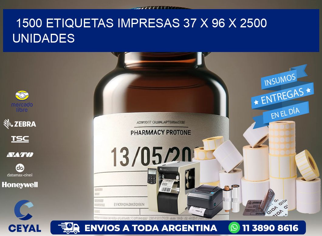 1500 ETIQUETAS IMPRESAS 37 x 96 X 2500 UNIDADES