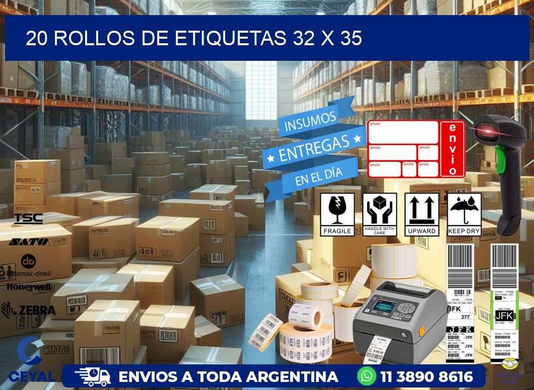 20 ROLLOS DE ETIQUETAS 32 x 35