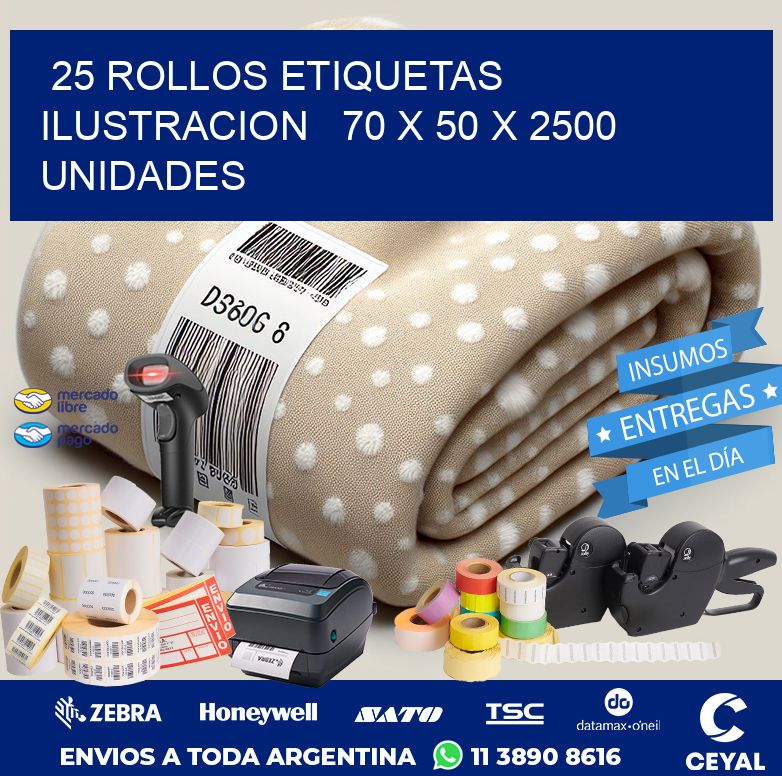 25 ROLLOS ETIQUETAS ILUSTRACION   70 x 50 X 2500 UNIDADES