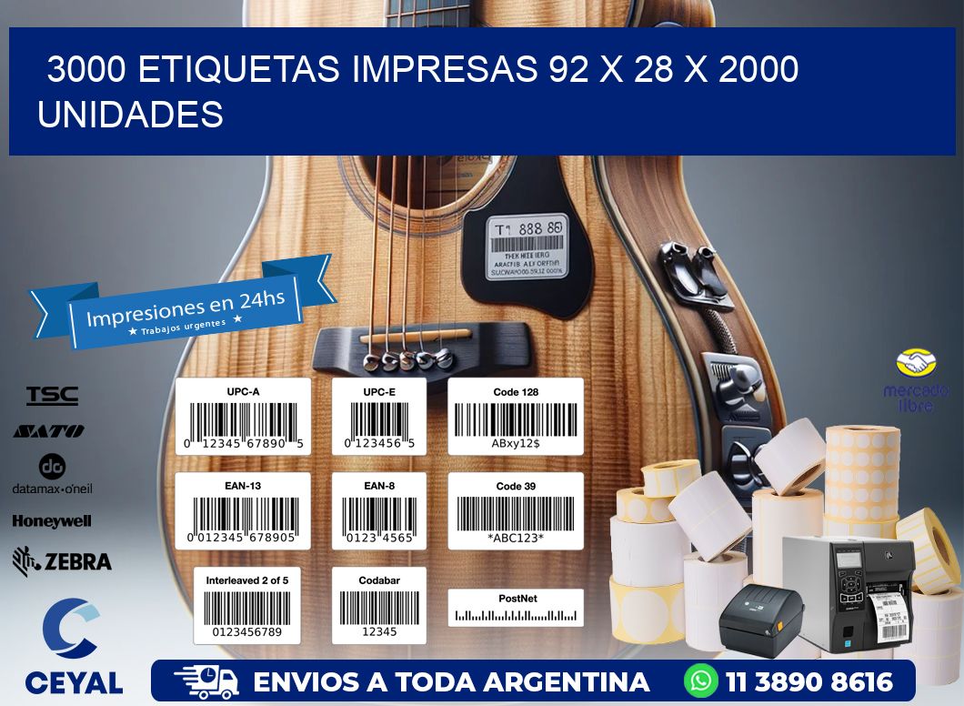 3000 ETIQUETAS IMPRESAS 92 x 28 X 2000 UNIDADES