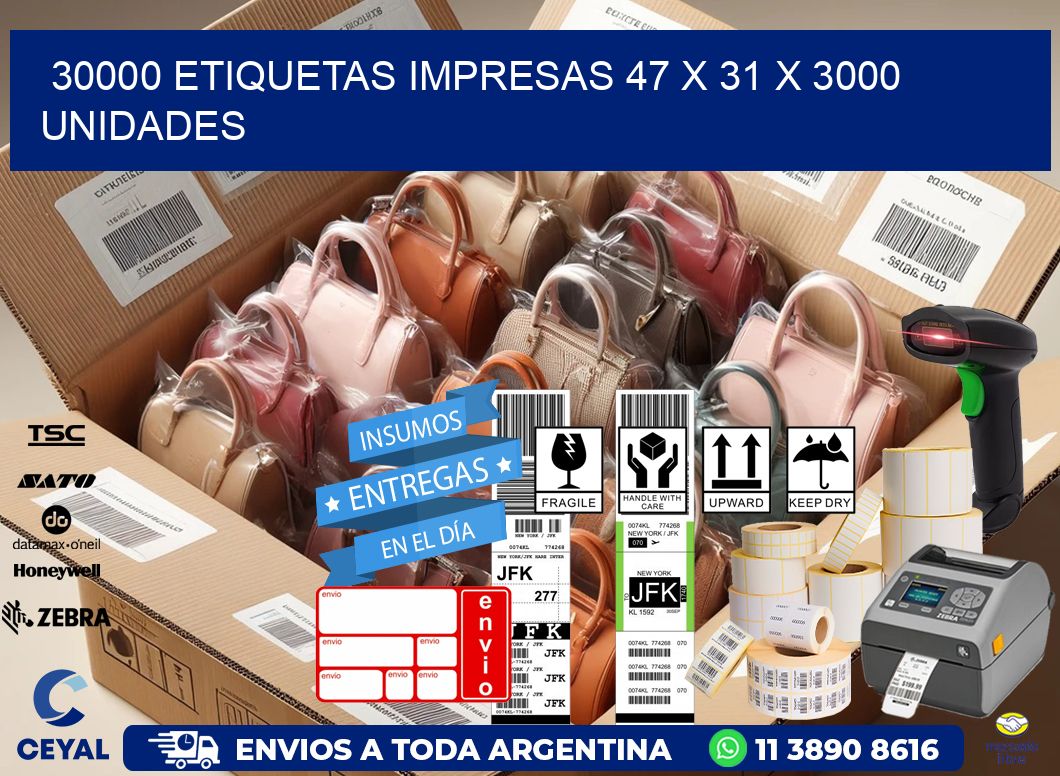 30000 ETIQUETAS IMPRESAS 47 x 31 X 3000 UNIDADES