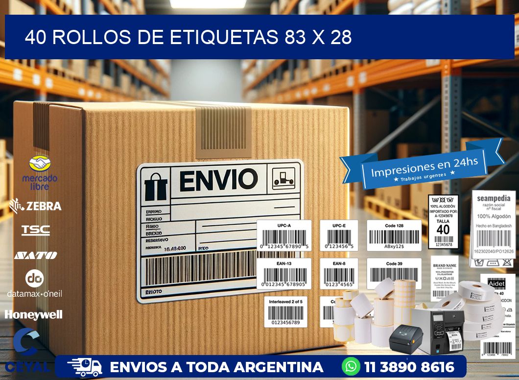 40 ROLLOS DE ETIQUETAS 83 x 28