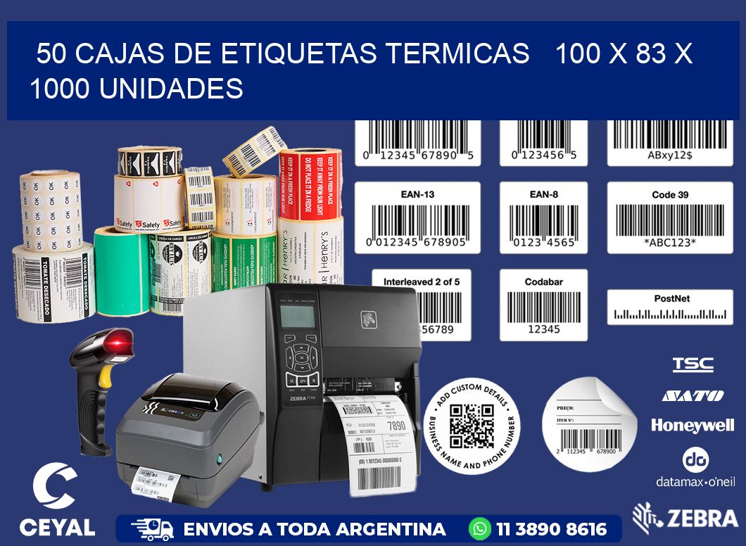 50 CAJAS DE ETIQUETAS TERMICAS   100 x 83 X 1000 UNIDADES