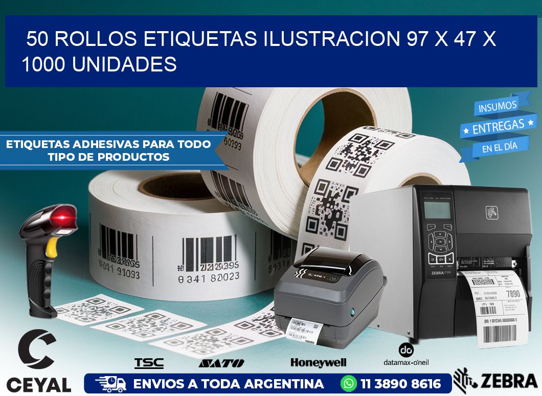 50 ROLLOS ETIQUETAS ILUSTRACION 97 x 47 X 1000 UNIDADES