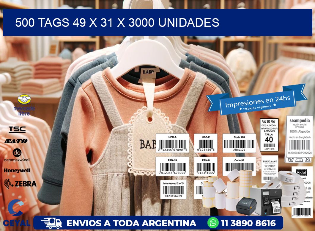 500 TAGS 49 x 31 X 3000 UNIDADES