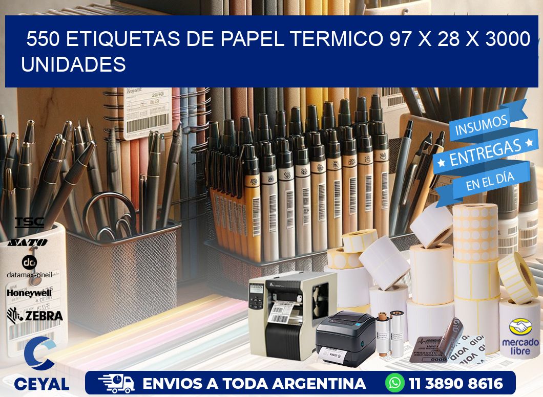 550 ETIQUETAS DE PAPEL TERMICO 97 x 28 X 3000 UNIDADES