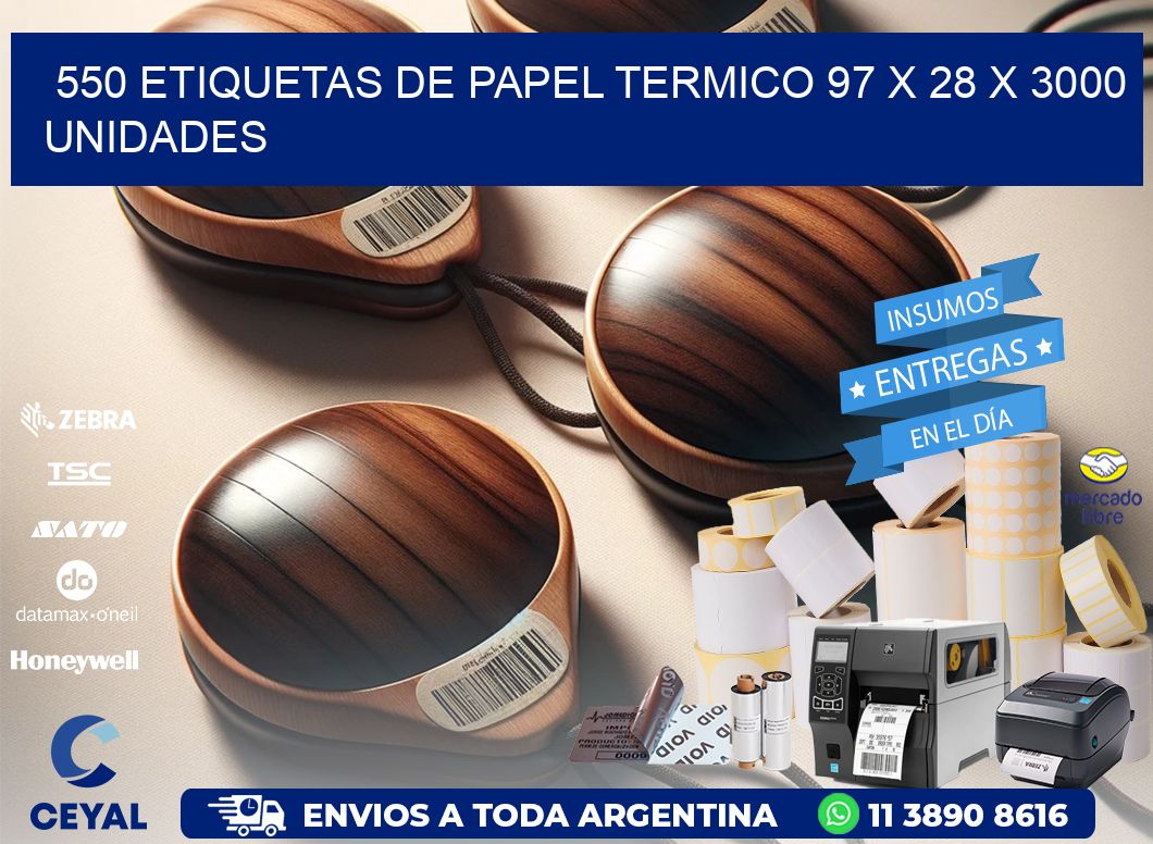 550 ETIQUETAS DE PAPEL TERMICO 97 x 28 X 3000 UNIDADES